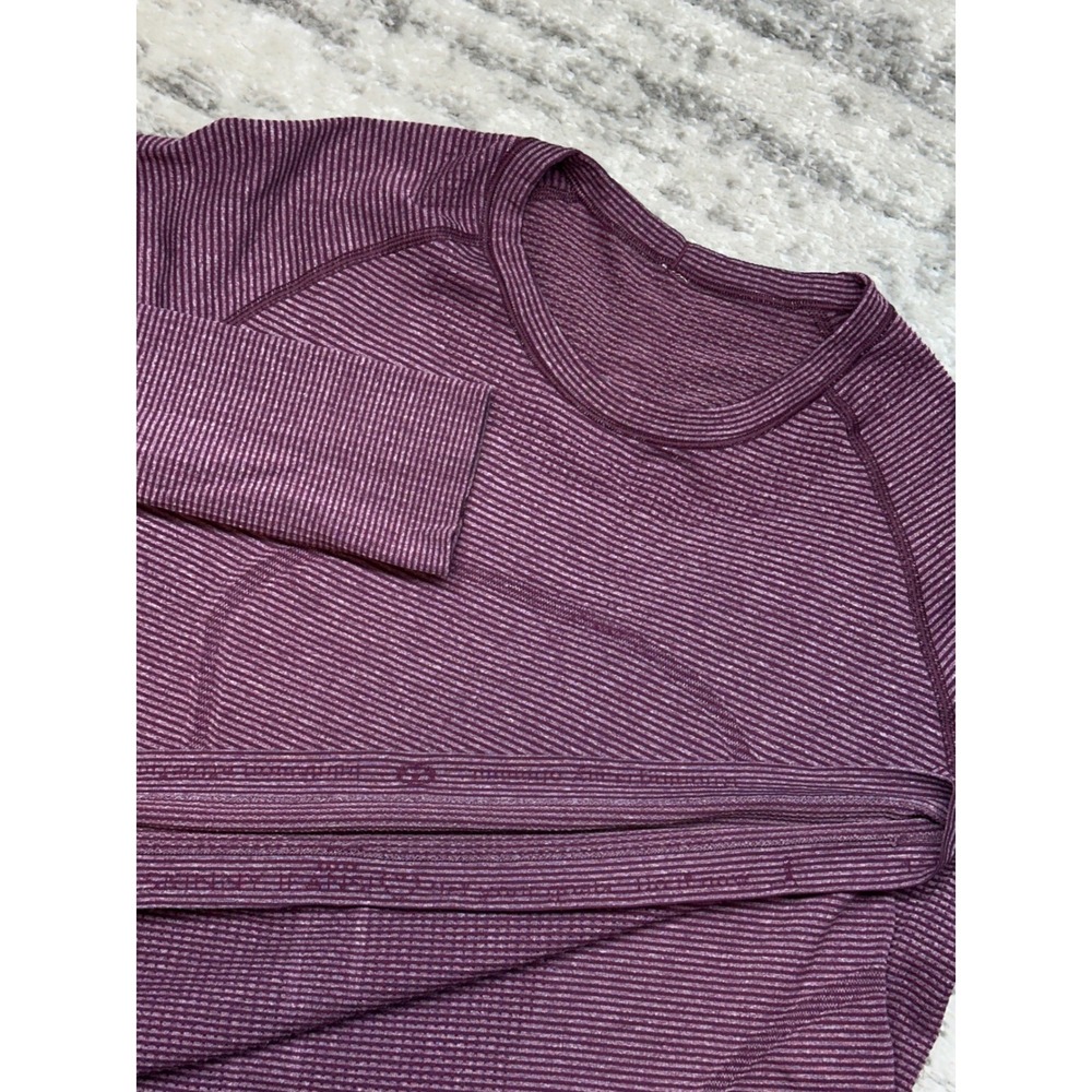Lululemon Swiftly Tech Long Sleeve Women 8 Purple Striped Athletic Top